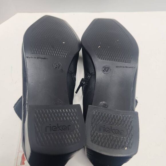 NWT Rieker Womens Black Leather Block Heel Square Toe Ankle Boots Size 37 - Picture 8 of 10